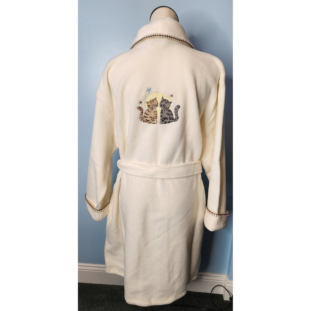 Avon Cat Embroidered Fleece Robe Cream Large NOS Celestial 2020 EXC